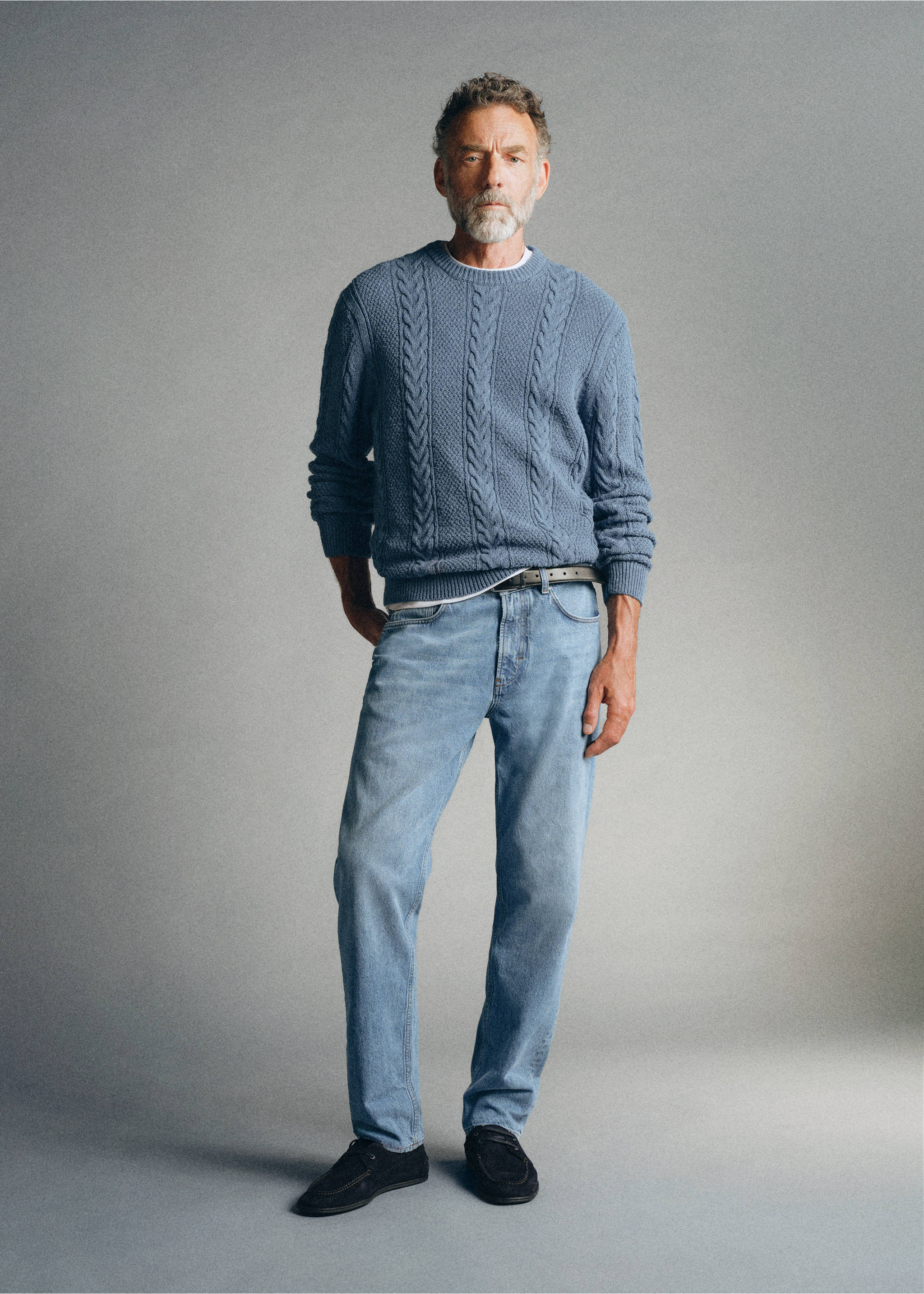 100% cotton cable knit jumper - General plane, China Blue. Ref: 37065840-00.