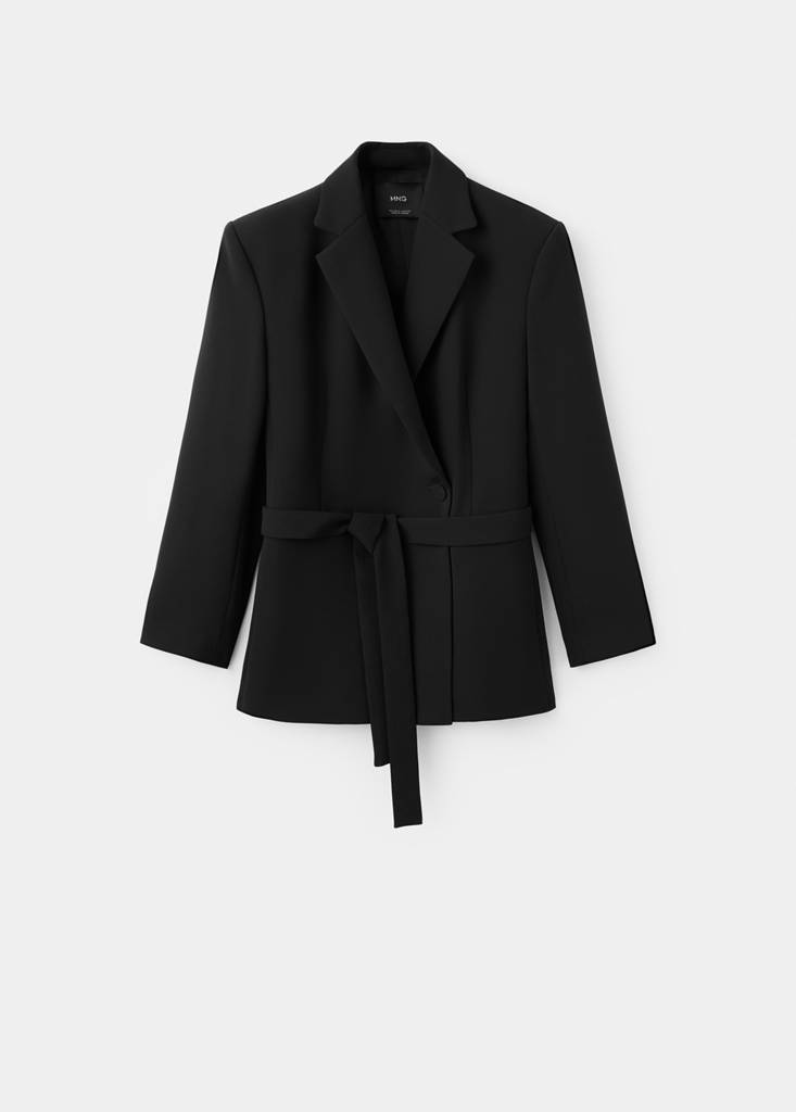Double-breasted belted suit blazer - thumbnail 4
