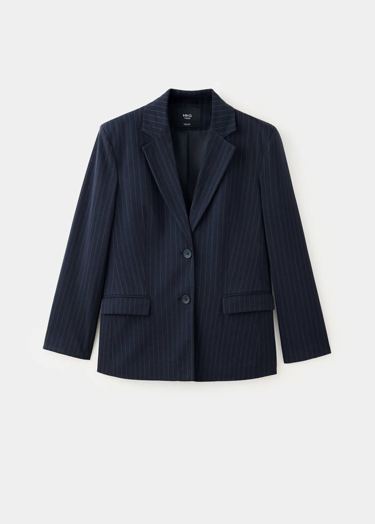 Mango Blazer Fines Rayures In Bleu Marine