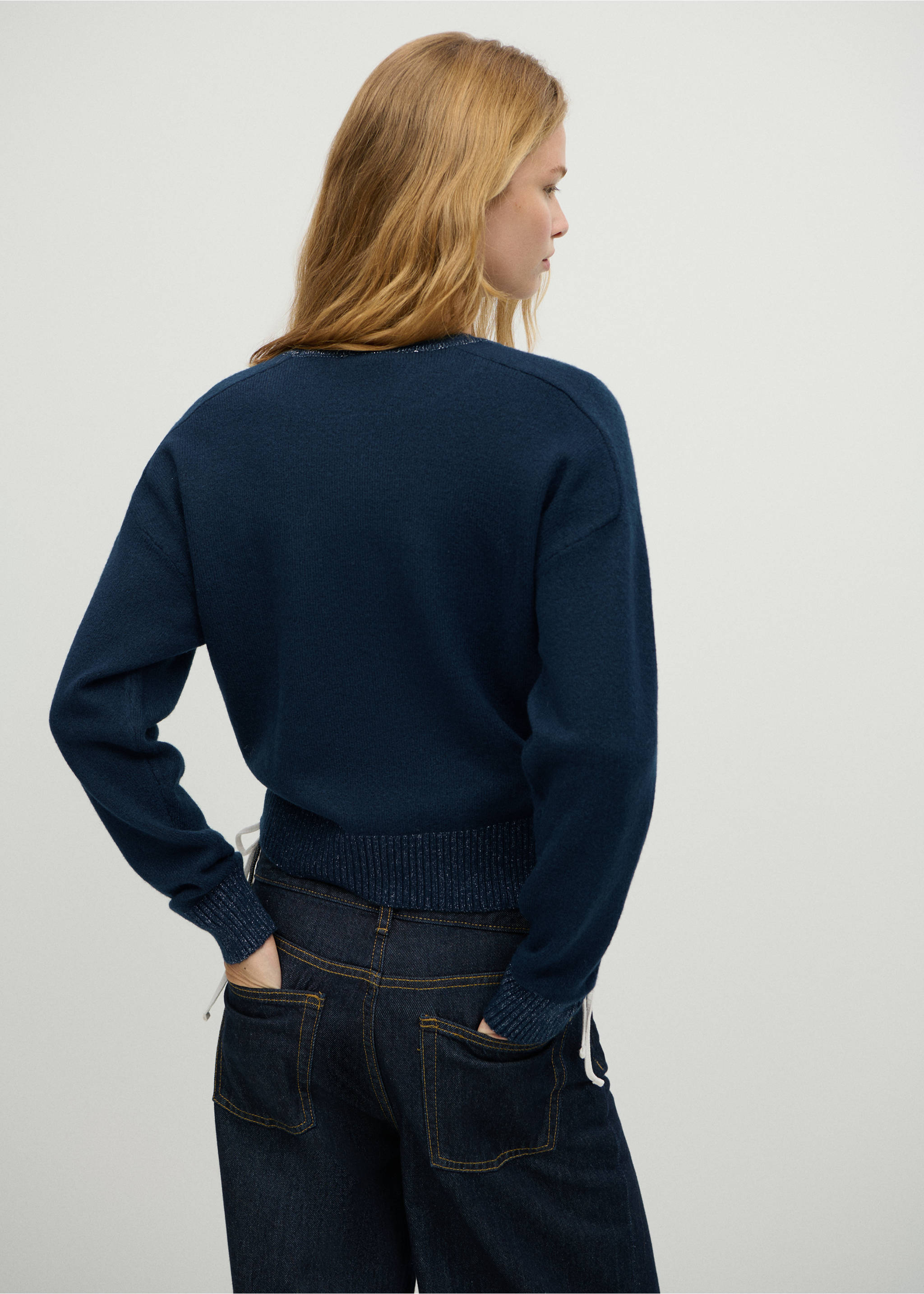 Jersey met lurexdetails - Achterkant van het artikel, Marineblauw. Ref: 37065845-00.
