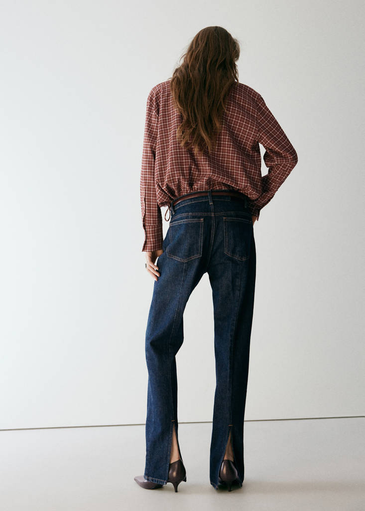 Checked blouse with V-neckline - thumbnail 3