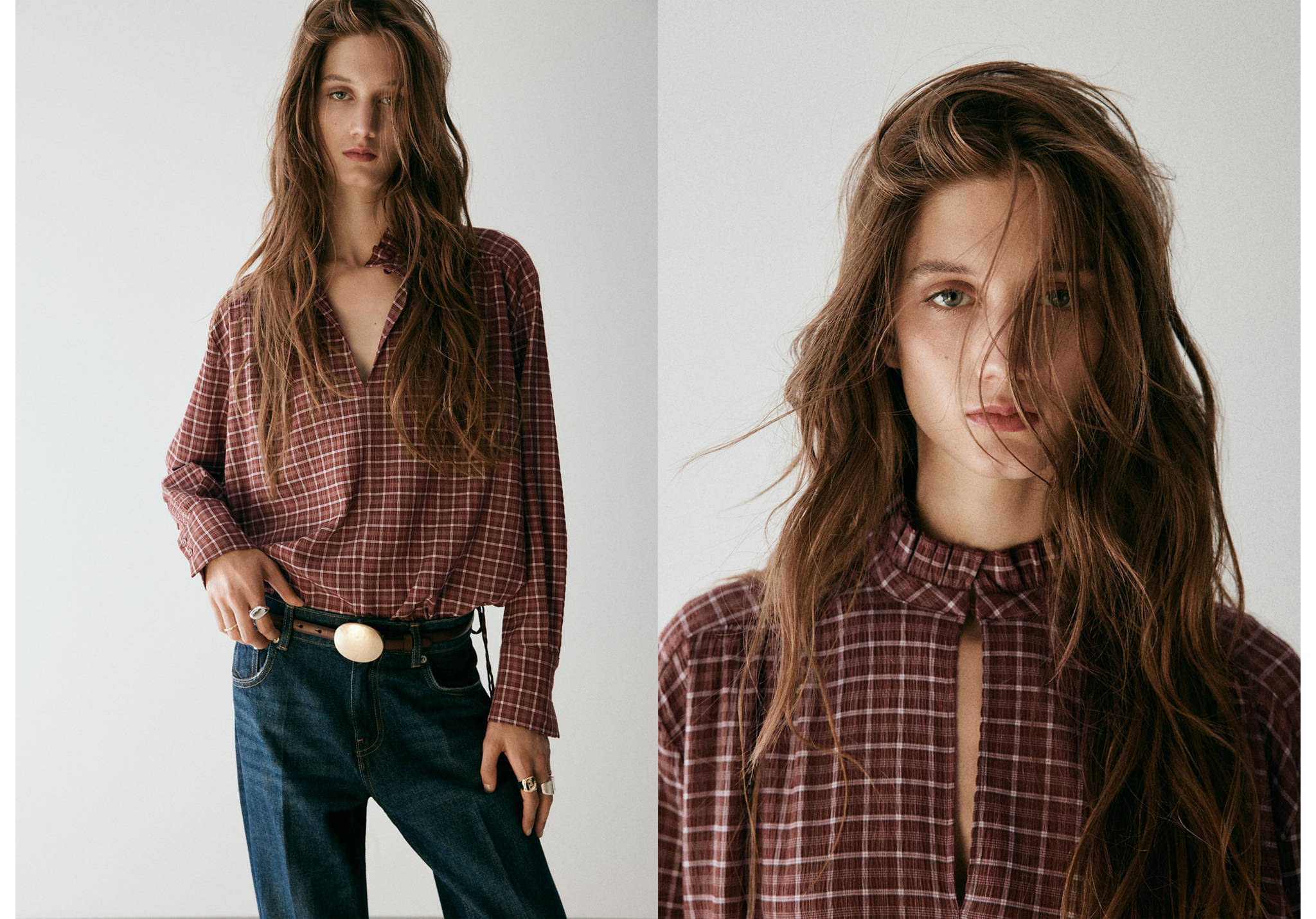 Checked blouse with V-neckline - Panoramic plane