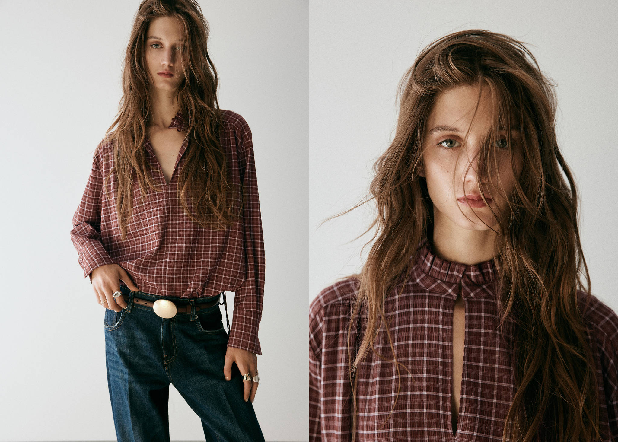 Checked blouse with V-neckline - Panoramic plane