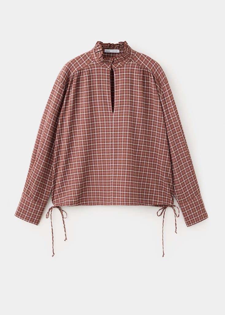 Checked blouse with V-neckline - thumbnail 4