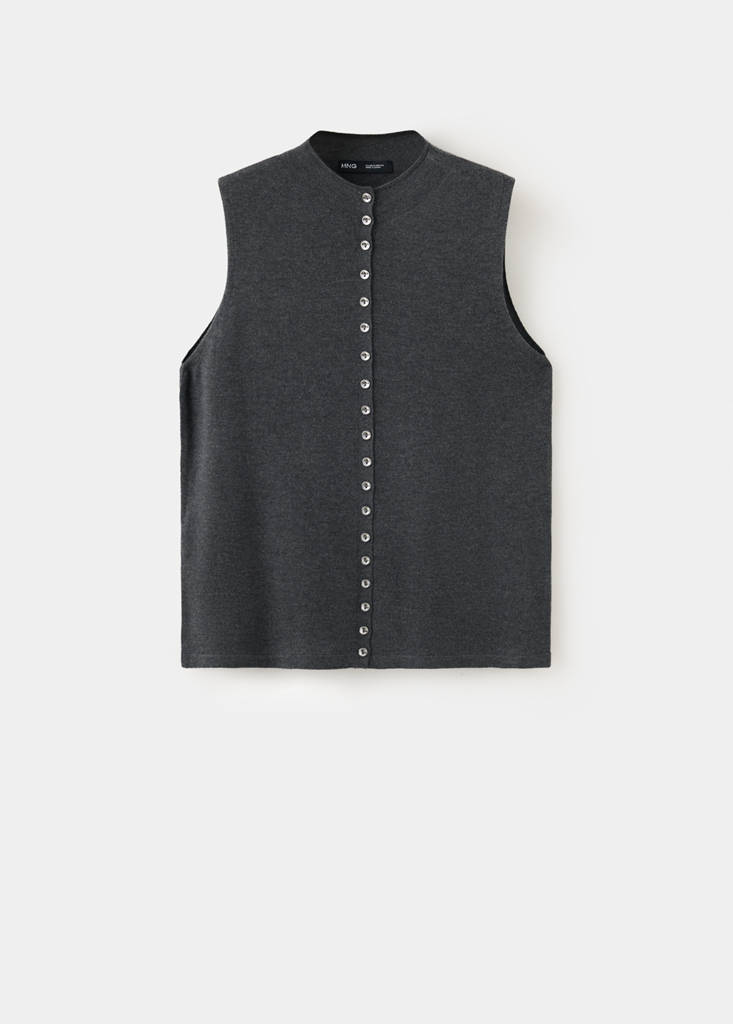 Mango Gilet Maille Fine Boutons In Gris Anthracite