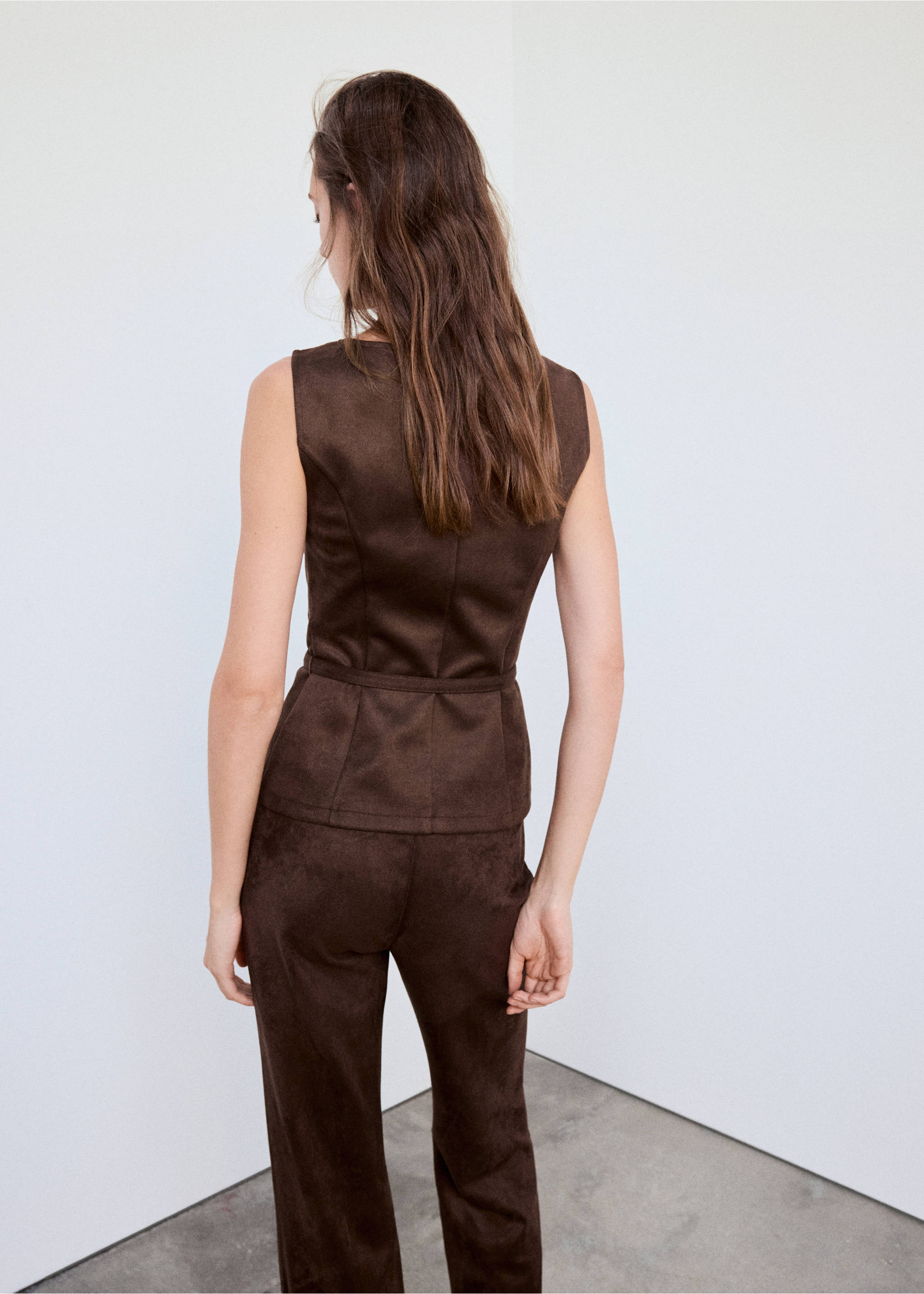 Faux suede top with belt - Reverse of the article, Brown. Ref: 37065849-00.