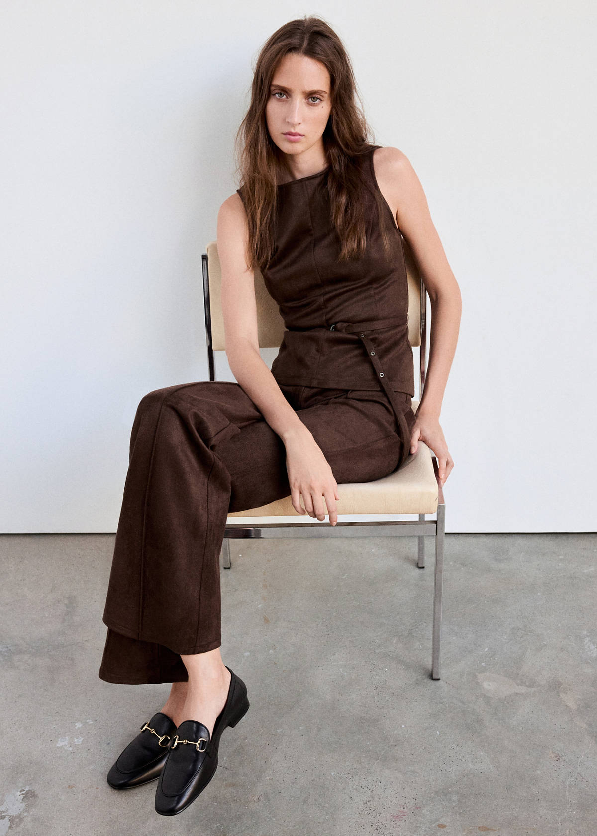 Top with suede belt — Brown