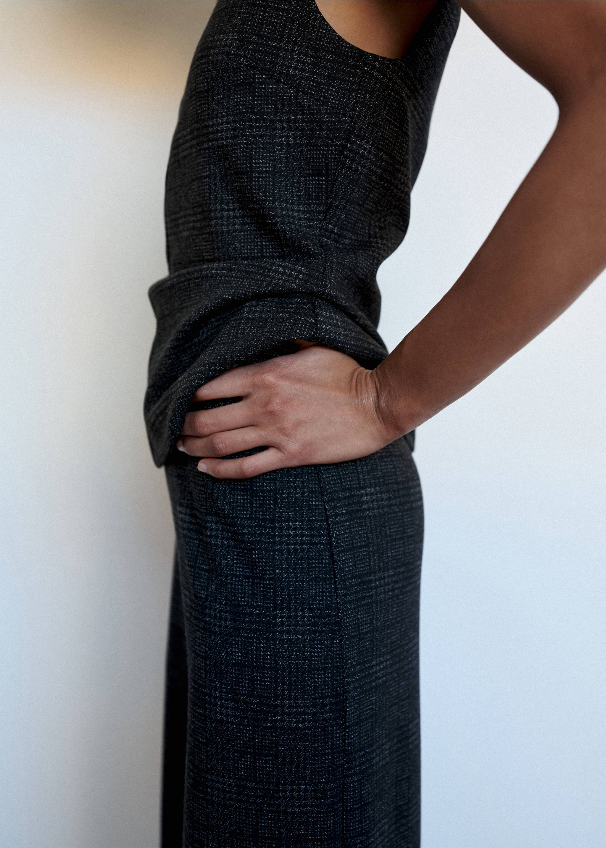 Checked combined jumpsuit - Details of the article 1, Grey. Ref: 37065851-00.