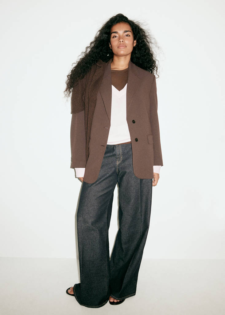 Straight blazer with flap pockets — Brown