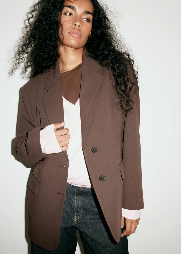 Straight blazer with flap pockets — Brown