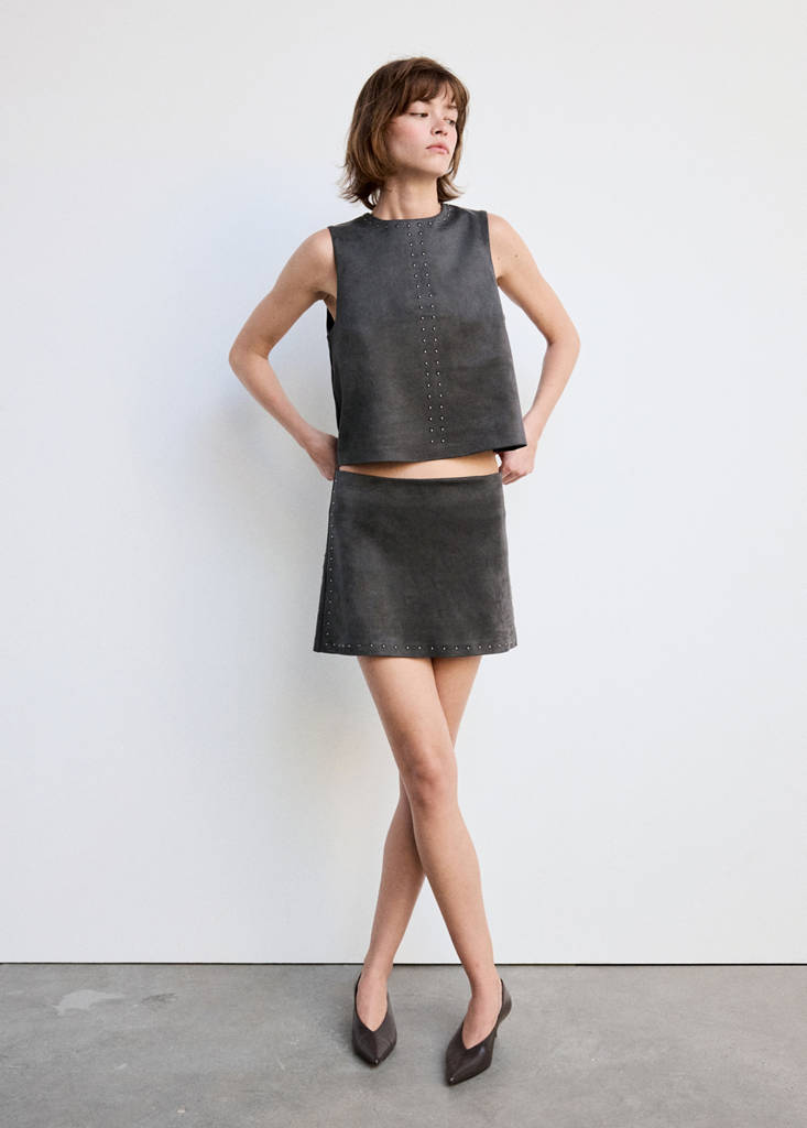 Studded short skirt — Grey
