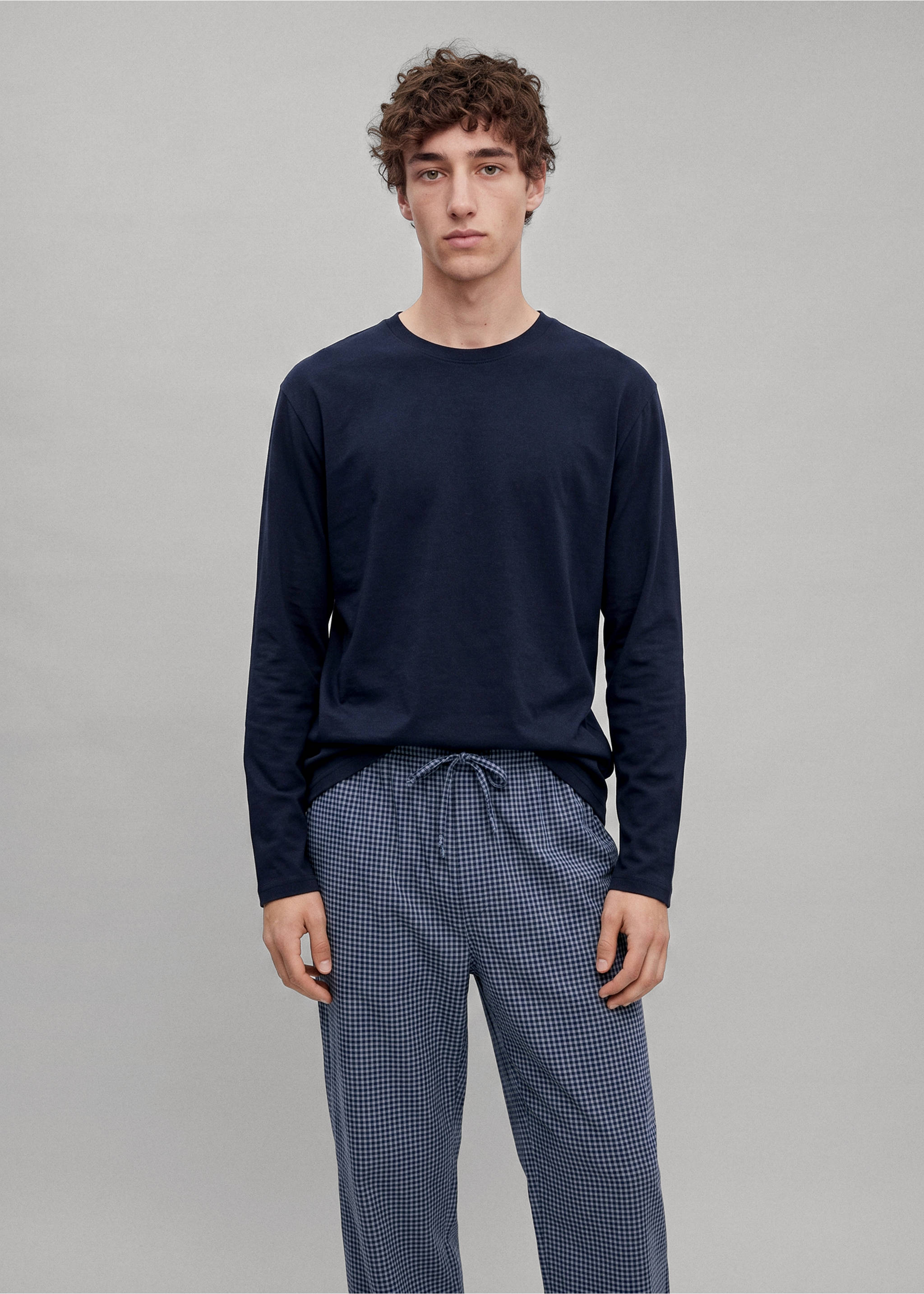 Full cotton check pyjamas - Medium plane, Navy. Ref: 37065855-00.