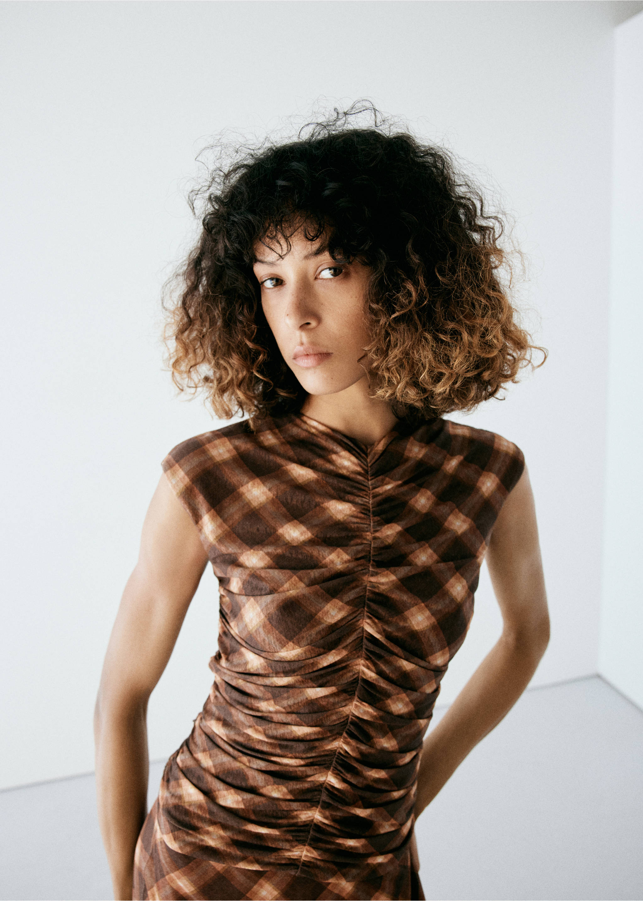 Ruched square-neck top - Medium plane, Brown. Ref: 37065857-00.