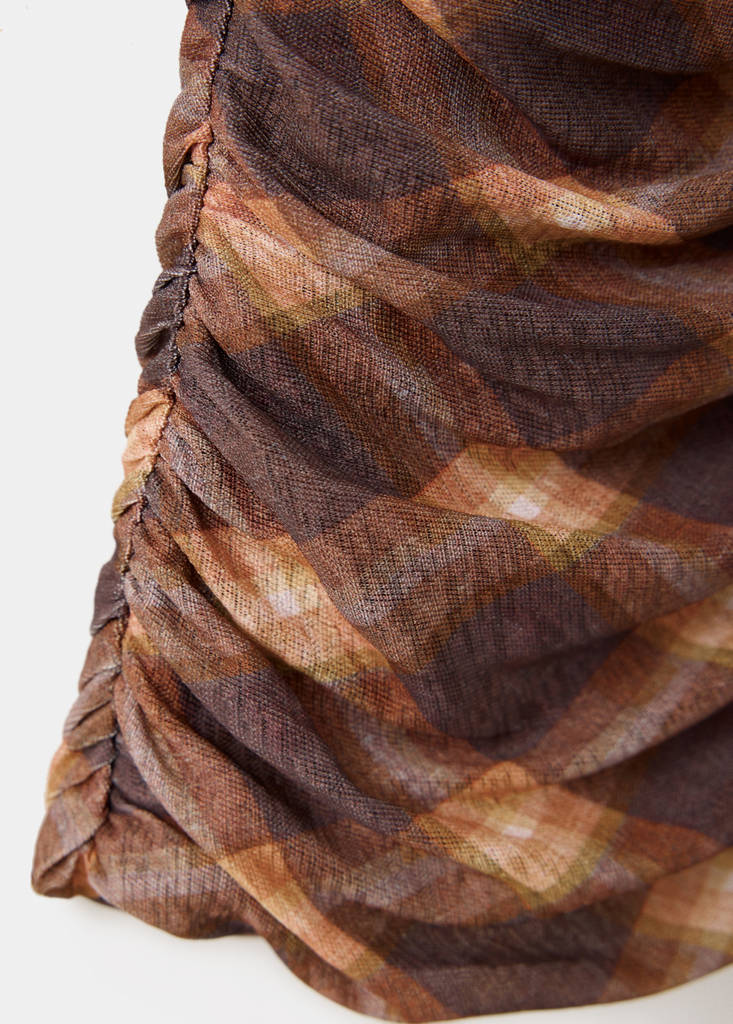 Ruched square-neck top — Brown