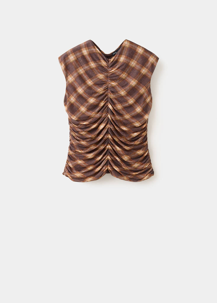 Ruched square-neck top — Brown