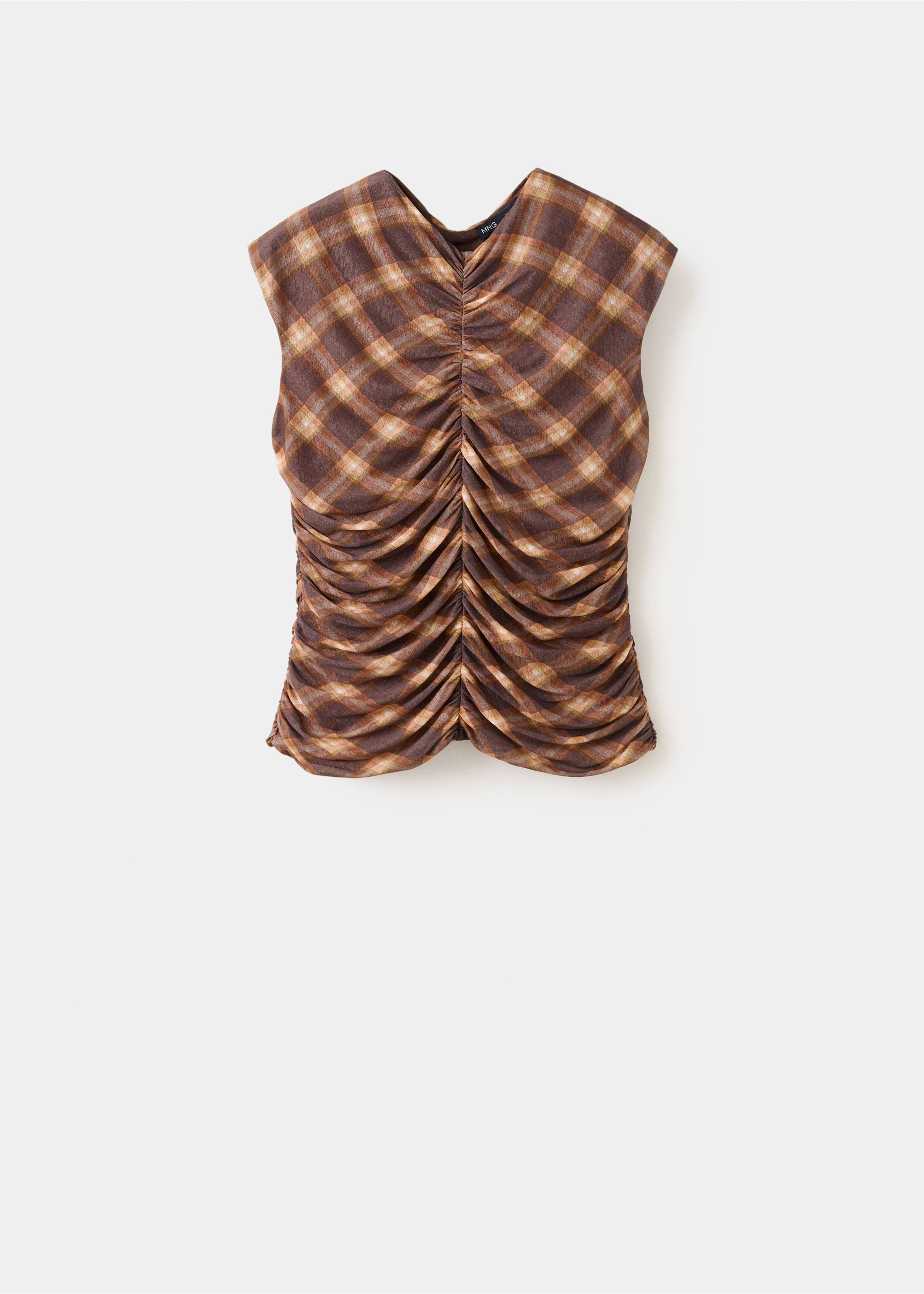 Ruched square-neck top - Article without model, Brown. Ref: 37065857-00.