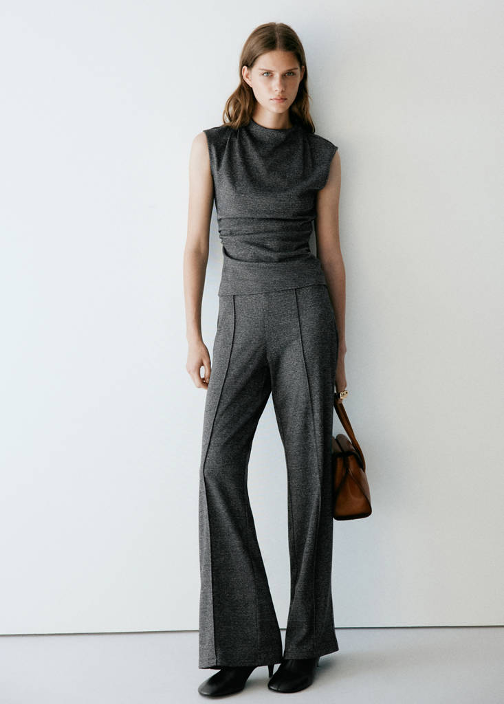 Mango Pantalon Droit À Carreaux In Noir