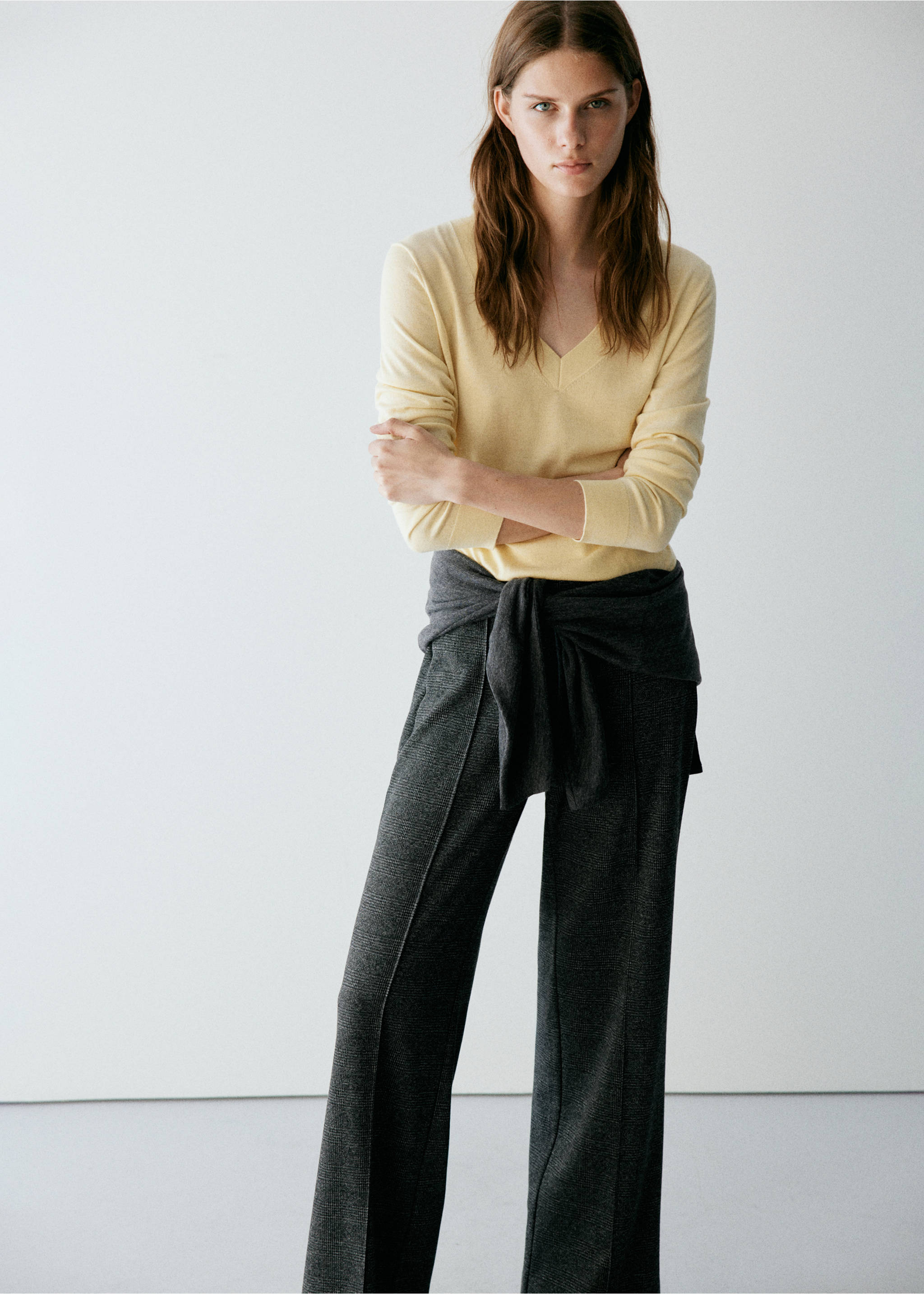 Straight checked trousers - Details of the article 1, Black. Ref: 37065858-00.