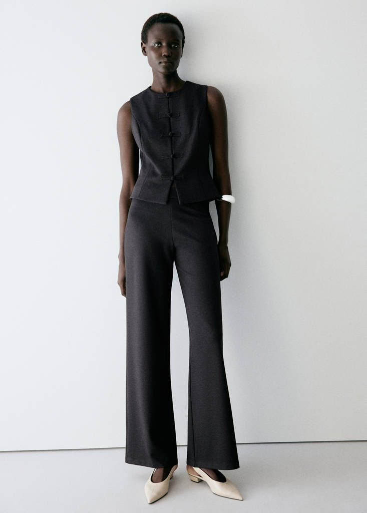 Straight-leg fine-knit trousers — Charcoal