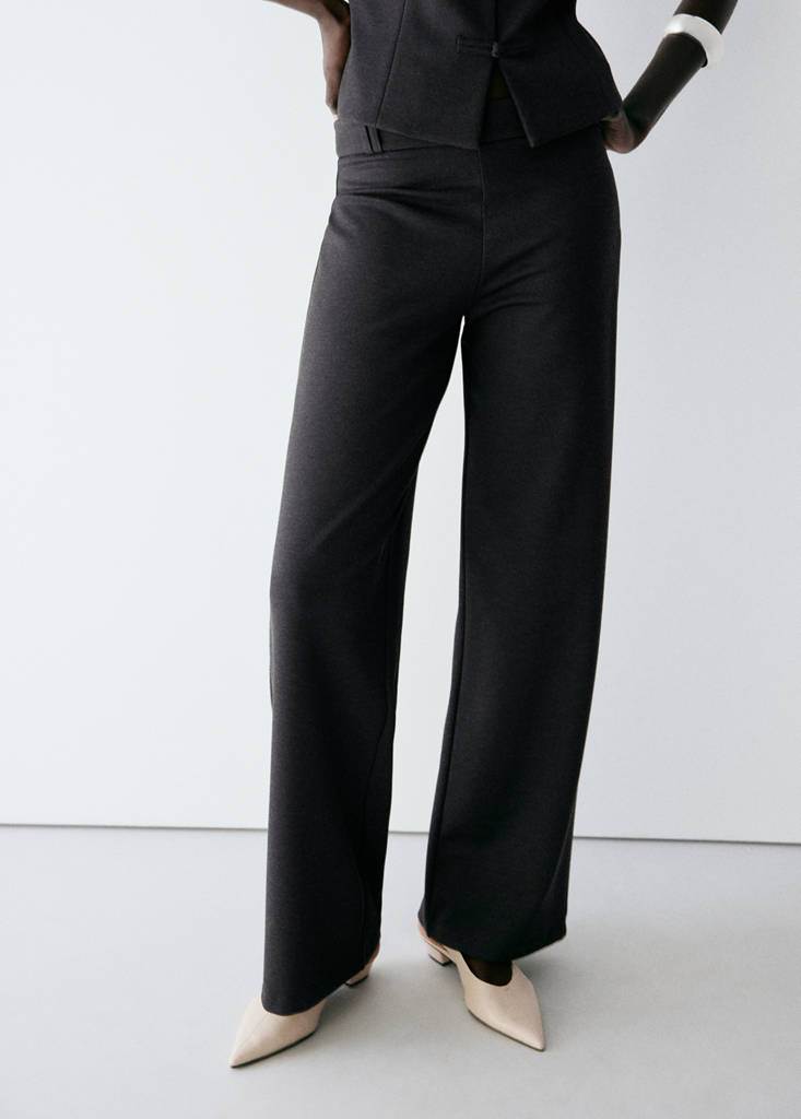 Straight-leg fine-knit trousers — Charcoal