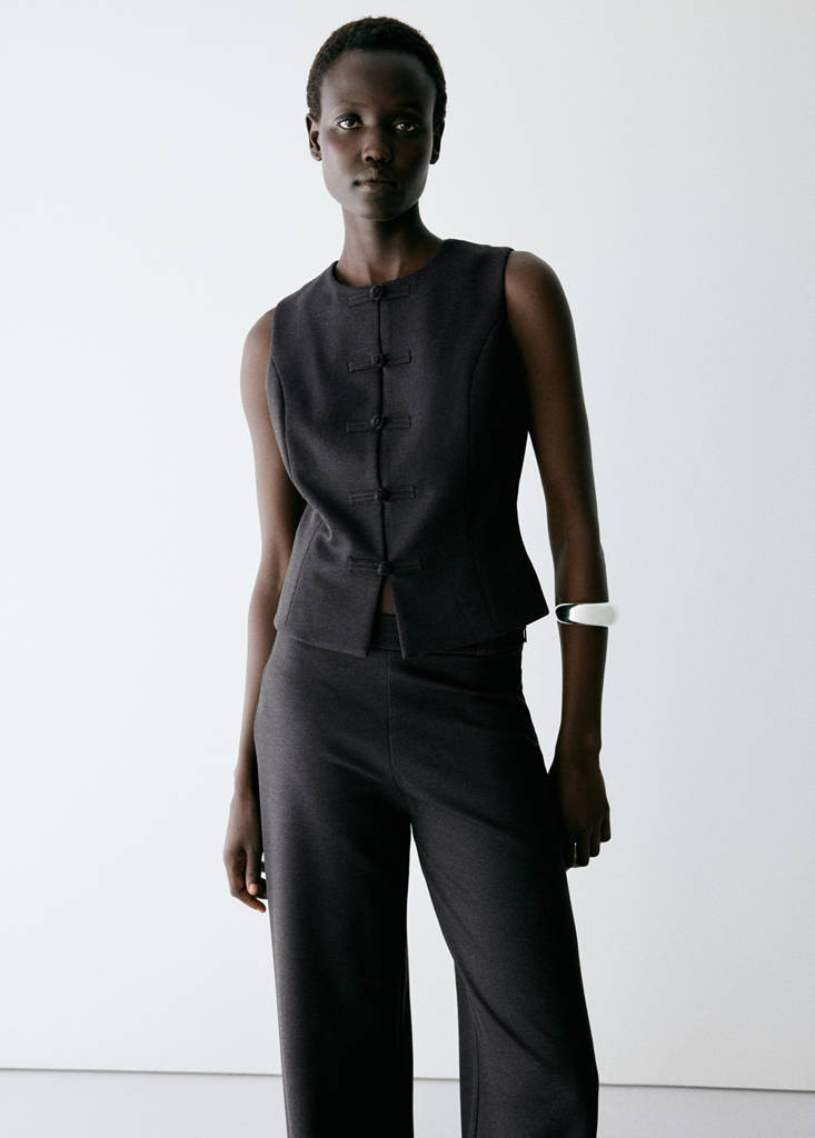 Straight-leg fine-knit trousers — Charcoal