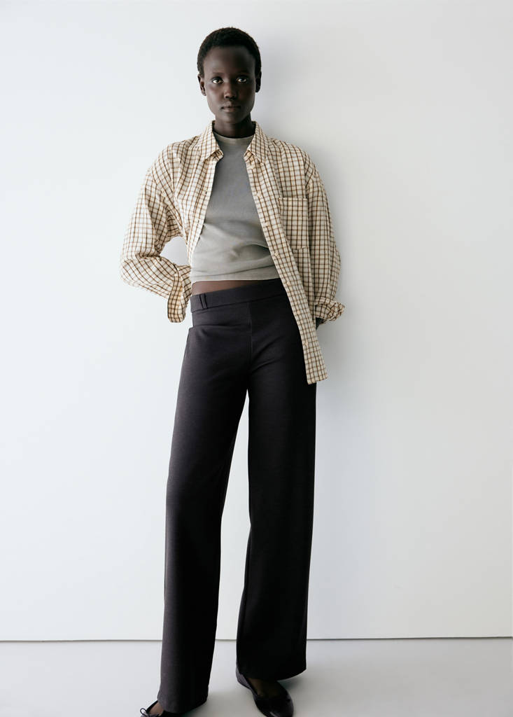 Straight-leg fine-knit trousers — Charcoal