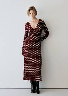 V-neck polka dot dress — Maroon 2
