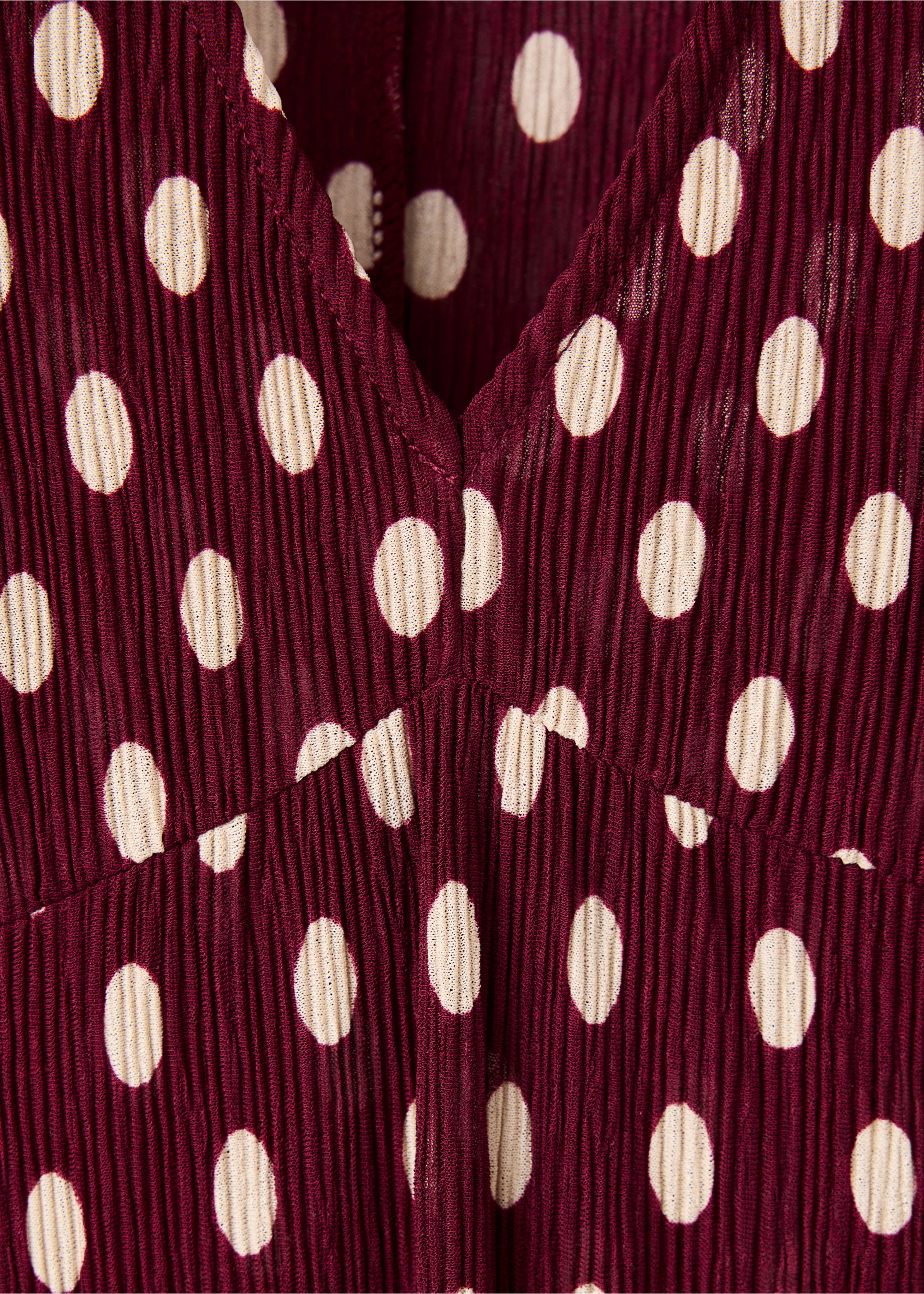 V-neck polka dot dress - Details of the article 8, Maroon. Ref: 37065860-00.