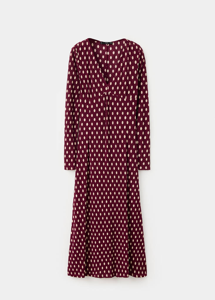 V-neck polka dot dress — Maroon