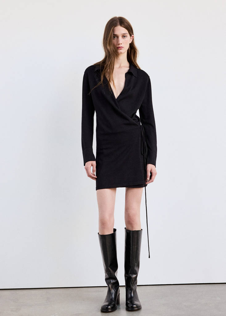 Wrap knitted dress — Black