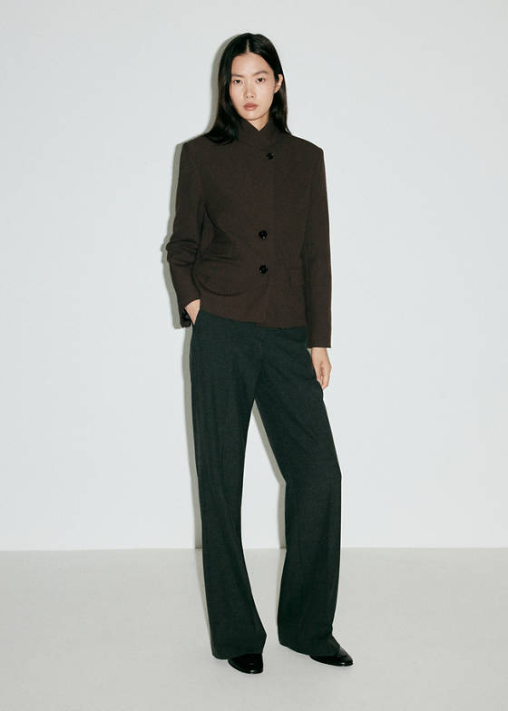 Houndstooth blazer with high neck