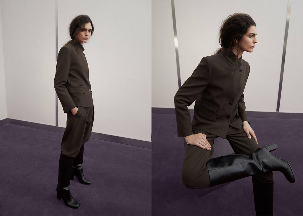 Houndstooth blazer with a high neck — Brown