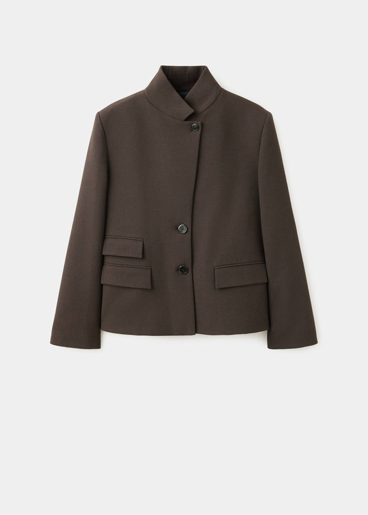 Houndstooth blazer with a high neck — Brown