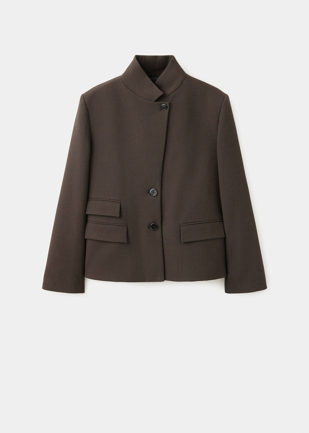 Houndstooth blazer with a high neck — Brown
