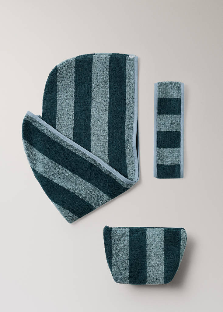 Striped terry cotton turban — Blue