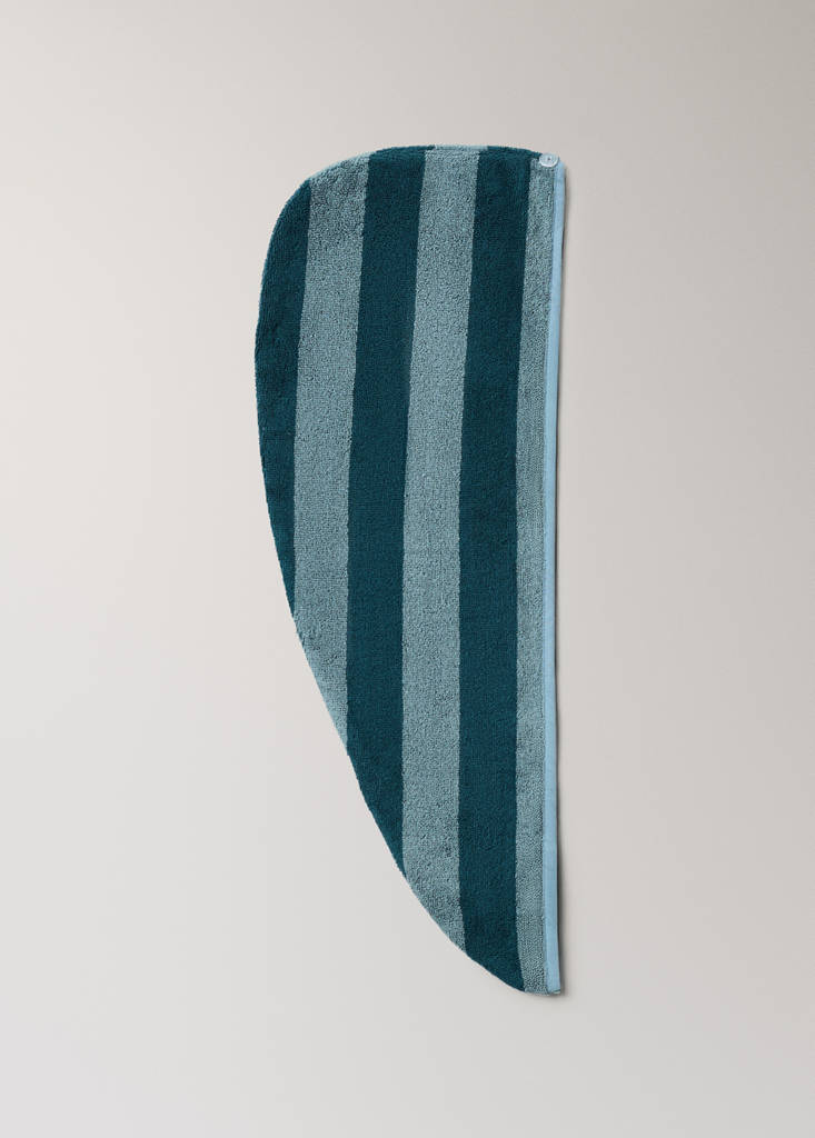 Striped terry cotton turban — Blue