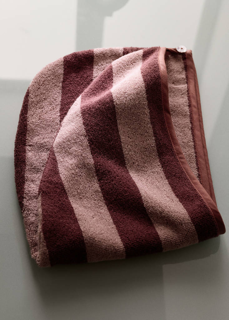 Striped terry cotton turban — Burgundy