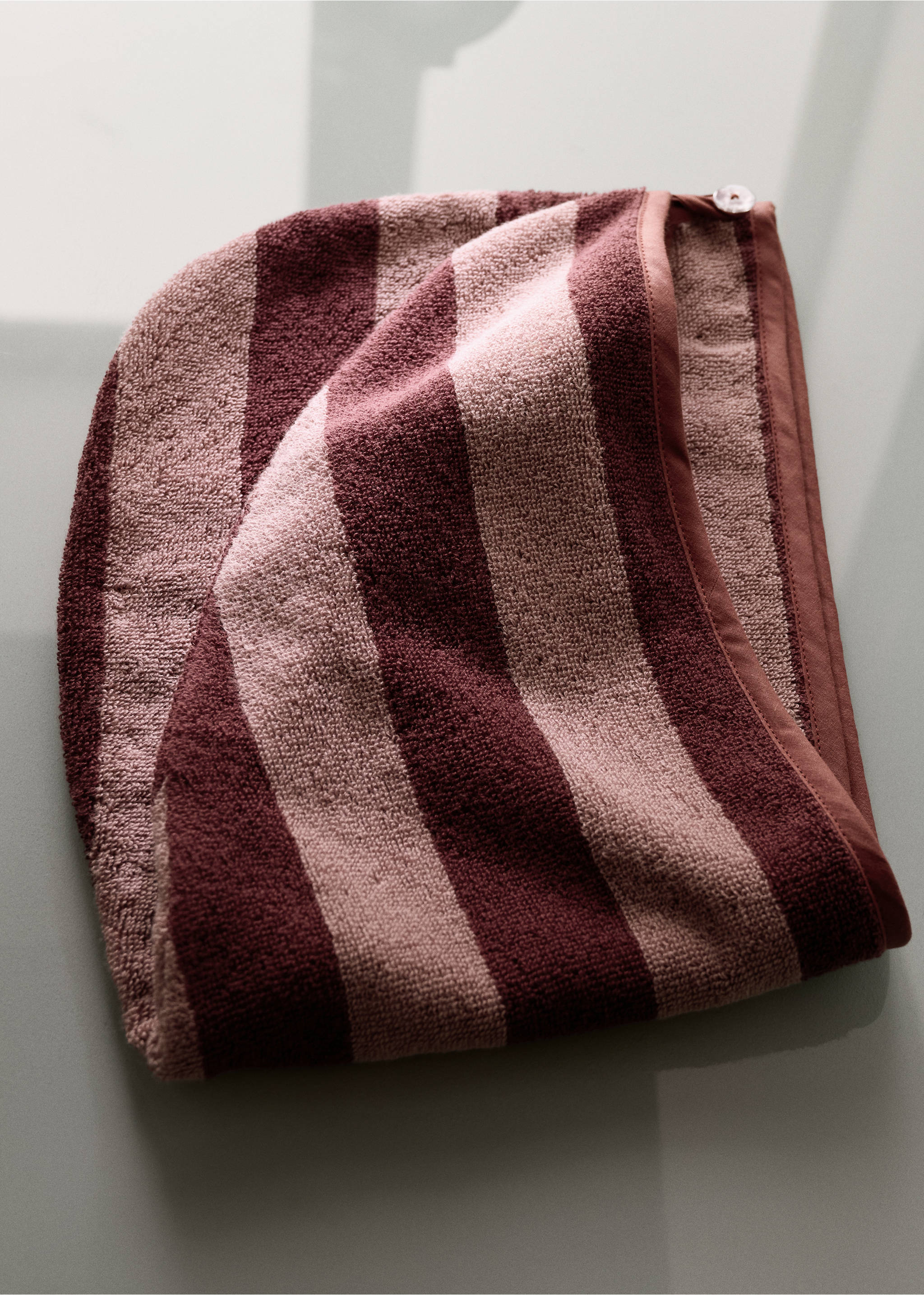Striped terry cotton turban - General plane, Burgundy. Ref: 37065869-00.