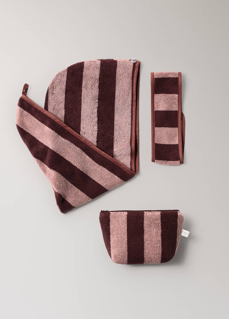 Striped terry cotton turban — Burgundy