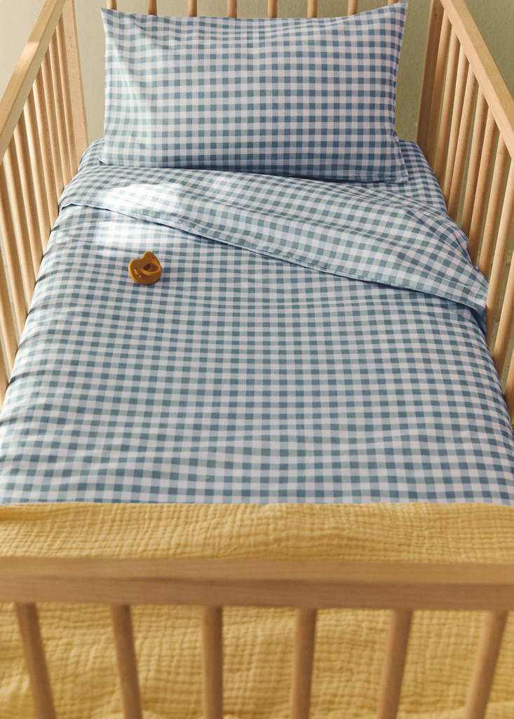 Gingham check cotton pillow cover 45x110 cm — Mint Green