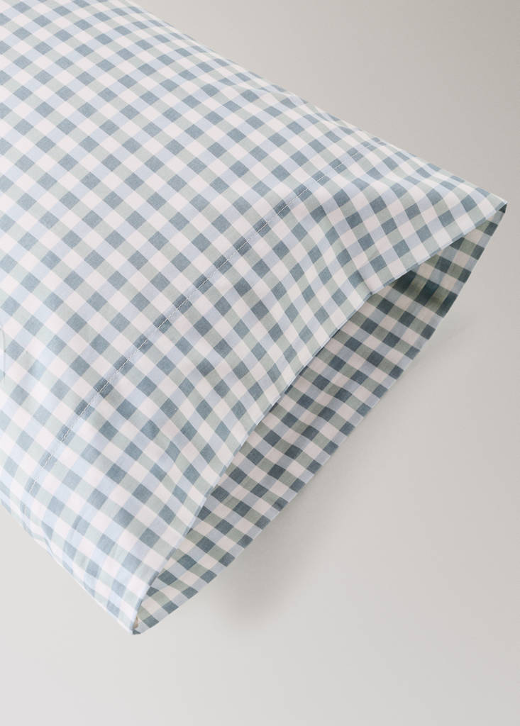 Gingham check cotton pillow cover 45x110 cm — Mint Green