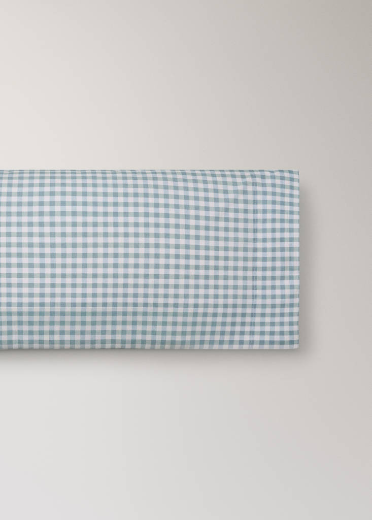 Gingham check cotton pillow cover 45x110 cm — Mint Green