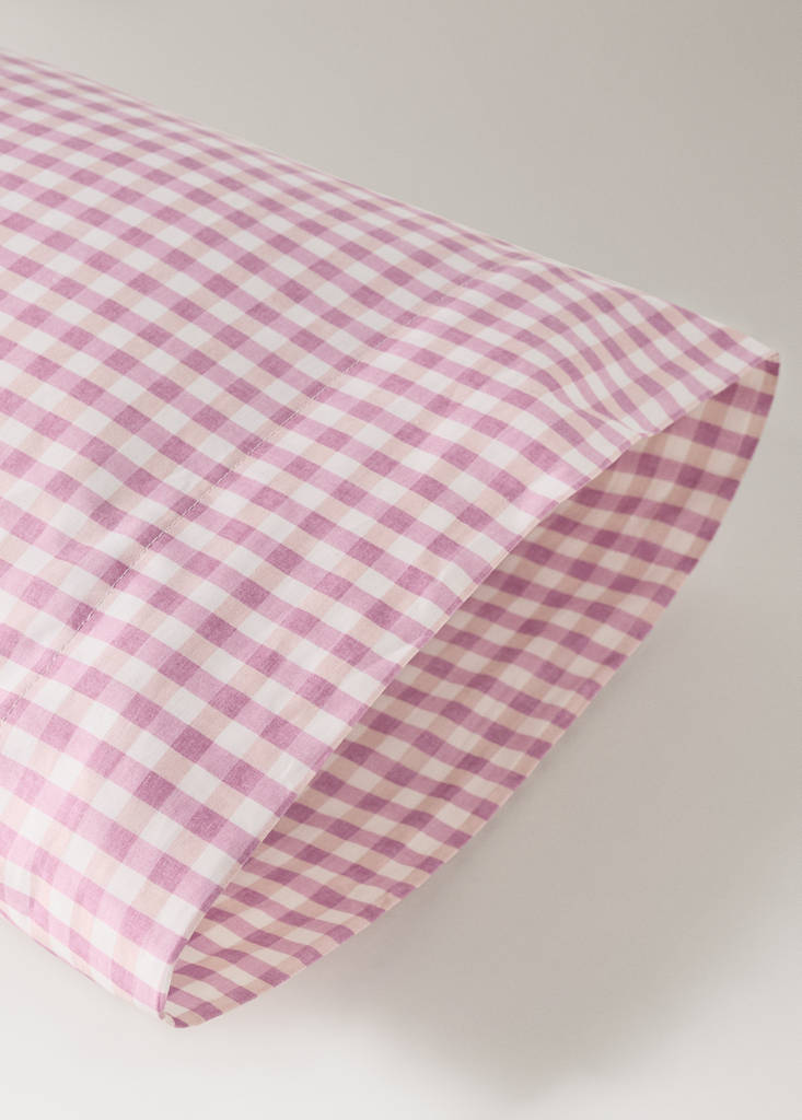 Gingham check cotton pillow cover 45x110 cm — Pink