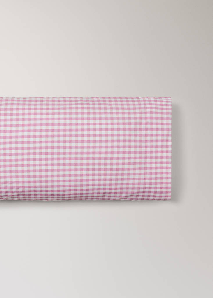Gingham check cotton pillow cover 45x110 cm — Pink