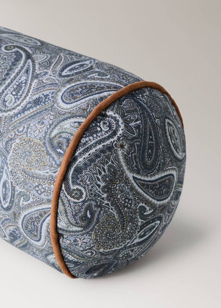 Paisley cotton cylindrical cushion 35x14 cm — Forest Green