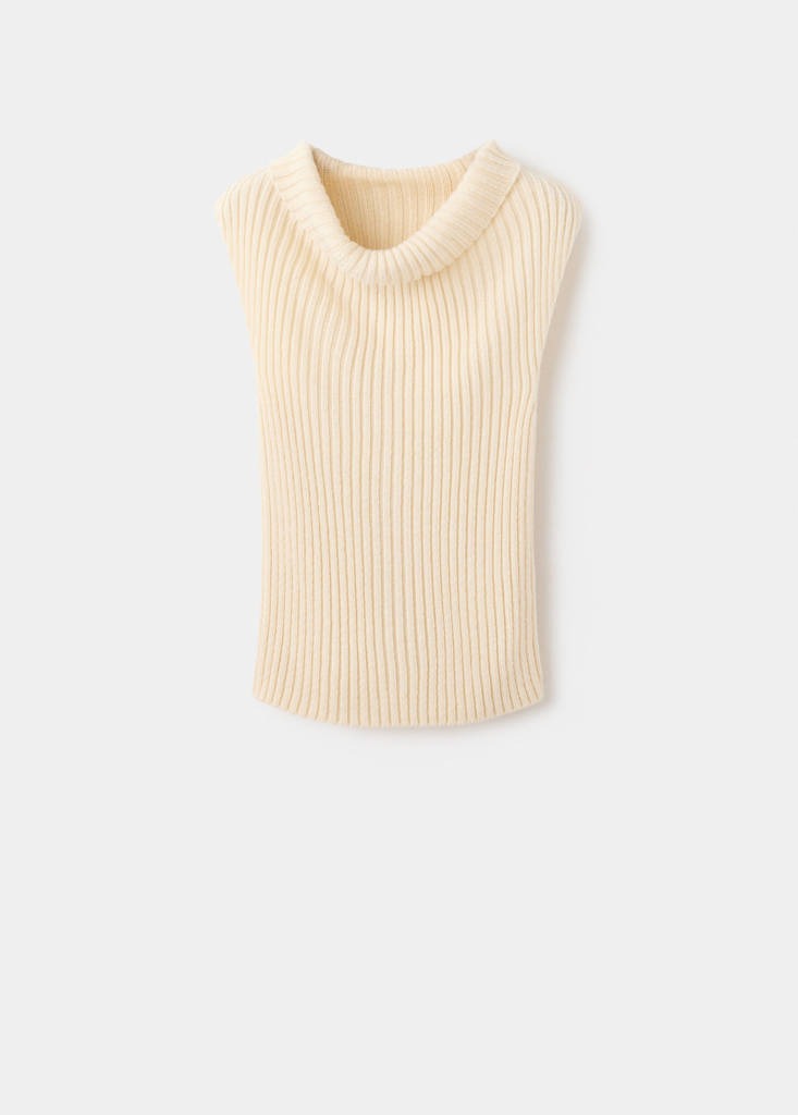 Mango Gilet Maille Côtelée Col Montant In Neutral