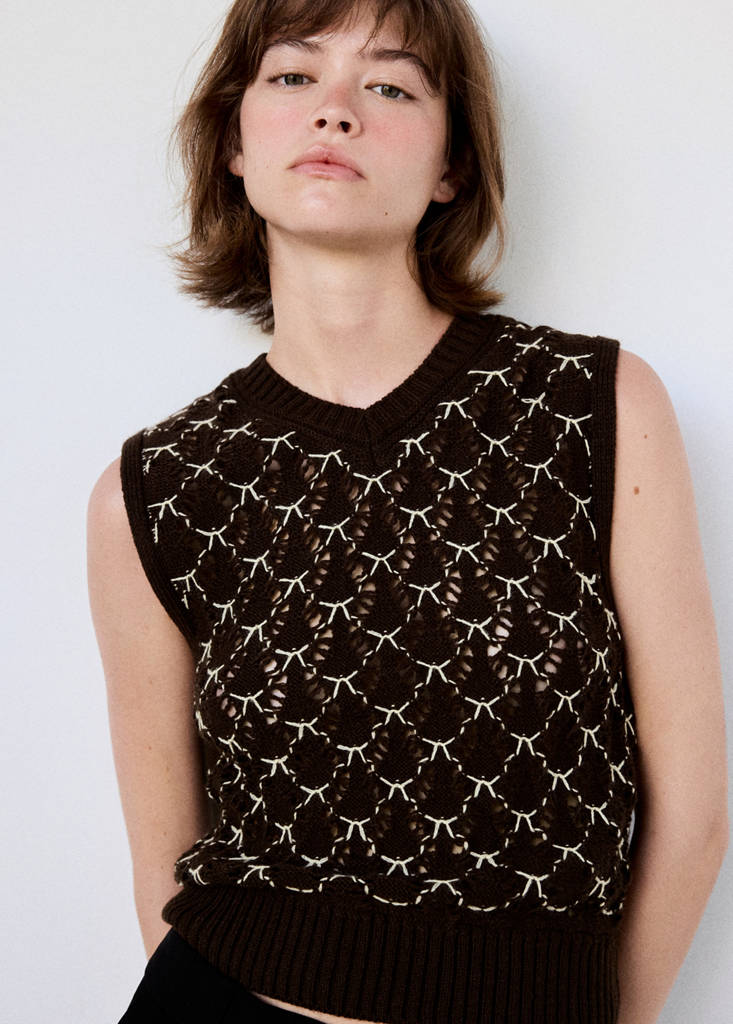 Knitted waistcoat with contrast detail — Brown