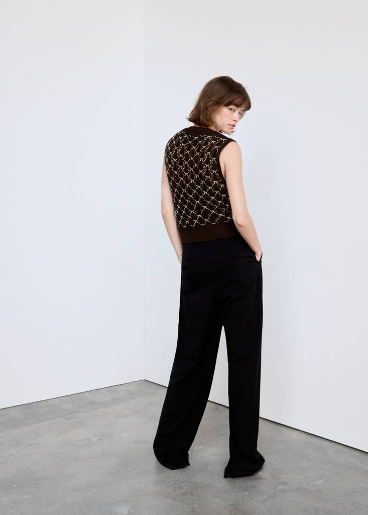 Knitted waistcoat with contrast detail — Brown