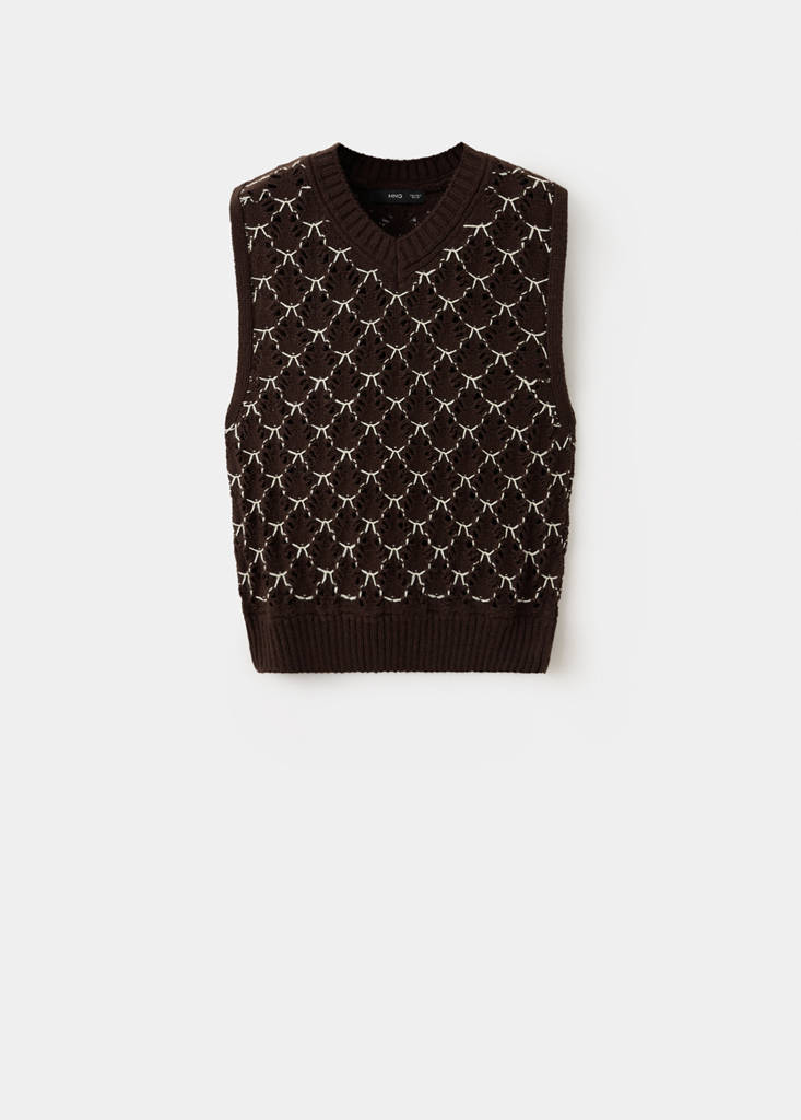 Mango Gilet Maille Contraste In Marron