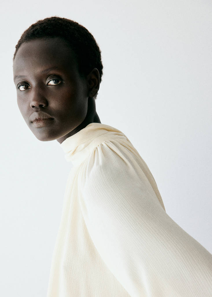Gathered high-neck blouse — Off White